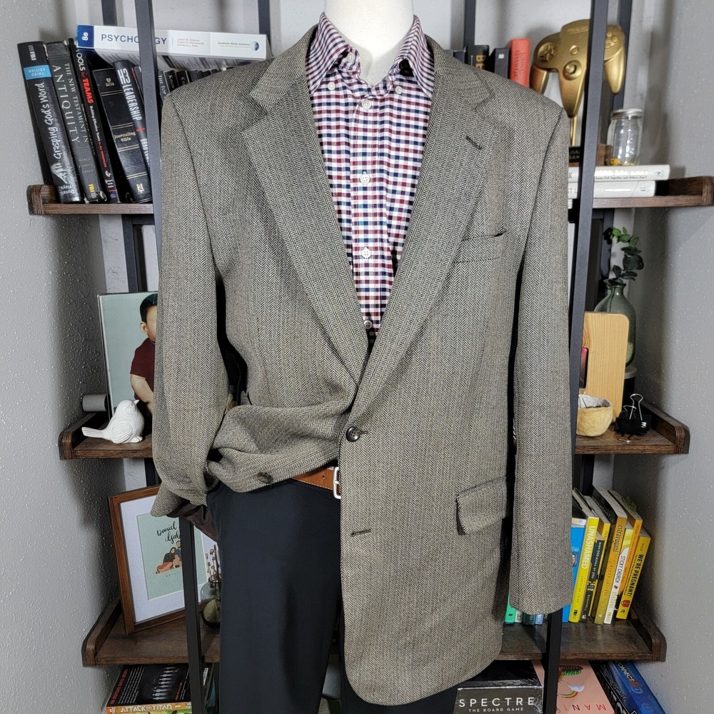 JOS A BANK Men's‎ Sport Coat Blazer Two Button Brown Gray Herringbone Size 46XL